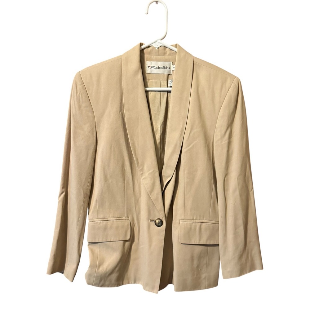 JH Collectibles Blazer Women 6 Tan Excellent Shawl Collar Single Button Rayon